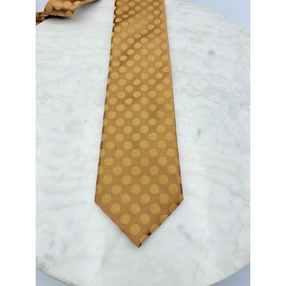 Ermenegildo Zegna Men's Tie 100% Silk Bronze Gold Polka Dot‎ Italy 3.5
